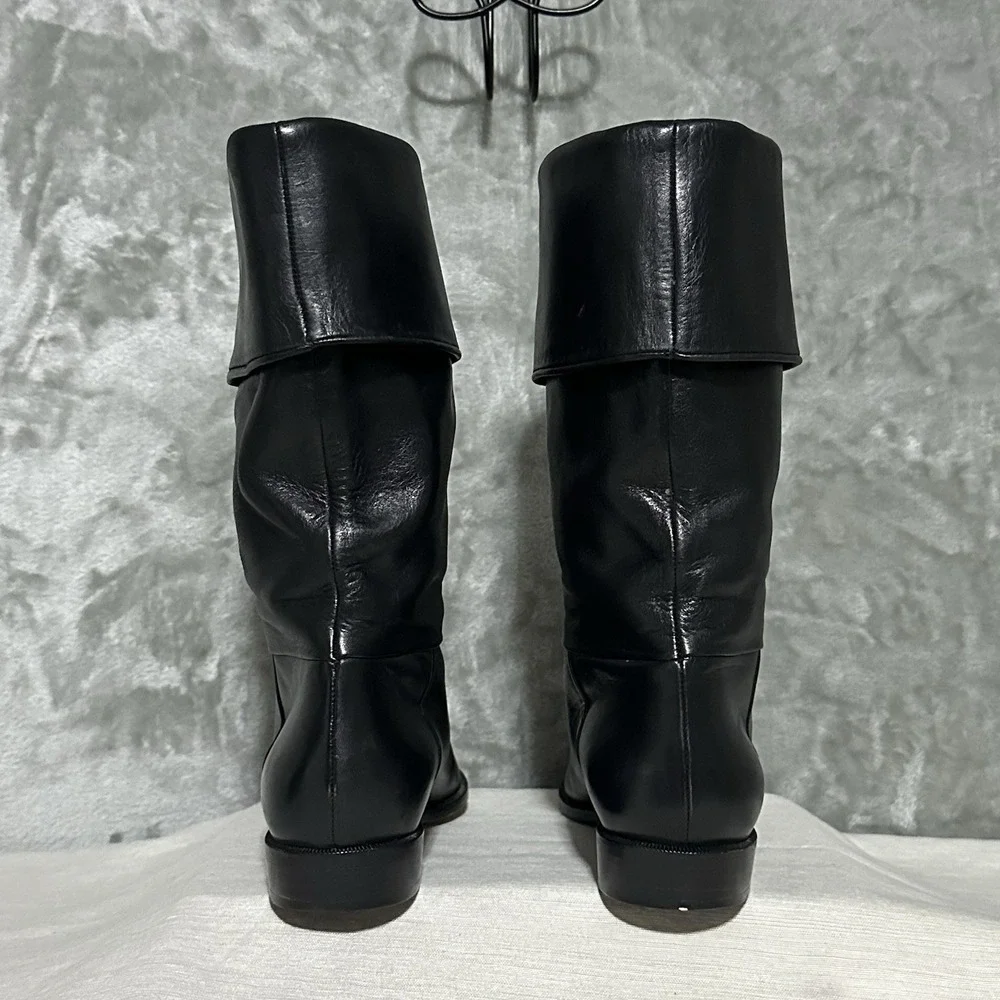 Bruno Magli Black Leather Mid Calf Dress Boots Womens 5.5B Baccara Made In Italy